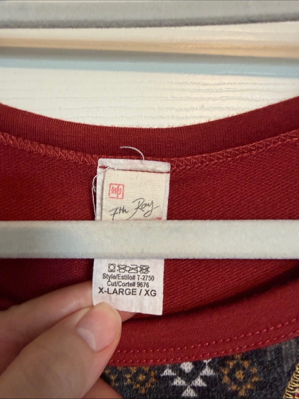 7th Ray Red Raglan Top with Patterned Aztec-Print Sleeves (0016) - Picture 2 of 4